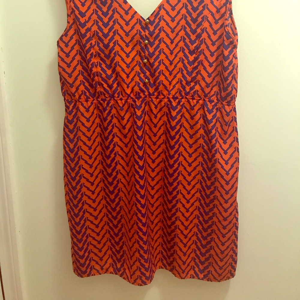 Light summer dress. Red with navy zig zags.